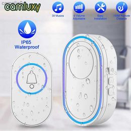 Doorbells Camluxy Wireless Doorbell 39 Music LED Flash Security Alarm Outdoor IP65 Waterproof Smart Home Intelligent Door Bell Chime KitL231120