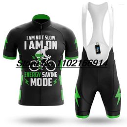 Racing Sets 2023 Mens Cycling Clothing Set Funny Energy Saving Mode MTB Maillot Breathable Bicycle Shirts Suit Bib Kits