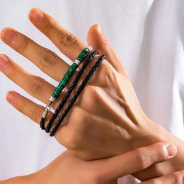 Strand 1PC Bohemian Style Minority Male Green Blue Beaded Bracelet Men Braid PU Leather Women Simple Hip Hop Design Versatile