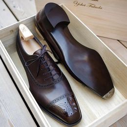 Black Pu Oxfords Men Lace-up Brown for Business Office Brogue Dress Shoes Zapatos De Vestir Hombre 230419 16