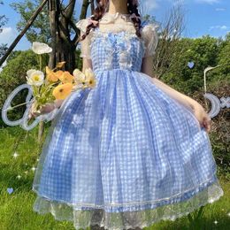 Casual Dresses Anbenser Lolita Dress Summer Soft Girl Strap Retro Sweet Ruffle Pink Blue Lace Baby Doll For Women Korean Cute