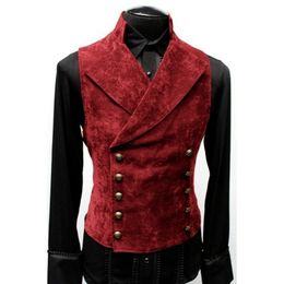 Men's Vests Mens Gothic Steampunk Velvet Vest Retro Medieval Victorian Waistcoat Men Stand Collar Double Breasted Stage Cosplay Prom Costume 230420