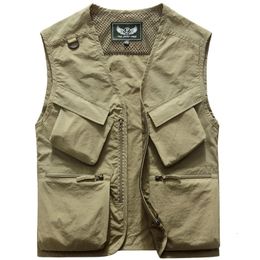 Men's Vests Summer Men Unloading Tactical Coat Casual Pographer Waistcoat Mesh Work Sleeveless Jacket Tools Pocket 230420