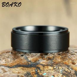 With Side Stones BOAKO Stainless Steel Ring 8mm Midi For Men Charm Male Jewellery Black Colour Big Size Wedding Band Comfort Fit Bague Homme