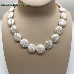 Pendant Necklaces 18mm Bead Unusual Baroque Choker Statement Necklace White Color Round Coin Flat Shape Natural Freshwater Pearls Fold Face 58cm231118