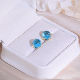 Stud Earrings Ins Pure Blue Ocean Glass Ball Women Earring Fashion Temperament Daily Vintage Cute Jewellery BrincosStud