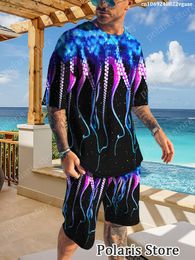 Mens Tracksuits Summer Tentacle Print Tracksuit Men Horror Clothes Cthulhu Mythos Tshirt Set Vintage Clothing Beach Vacation Outfits 230420