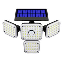 Outdoor Wall lamp Solar Lights, 144 LED Motion Sensor Flood Light, 4 Heads with 3 Mode, IP65 Waterproof, Security Light garage porch yard camping integrated dusk to dawn