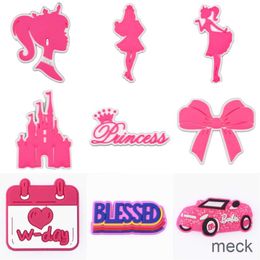 1 rosa princesa croc encantos pvc sapato para tamancos pulseira meninas presentes festa de