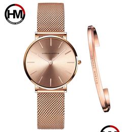Wristwatches Fl Rose Gold 1 Set Bracelet Watch Japan Quartz Creative Design Waterproof Stainless Steel Mesh Ladies Watches R Dhgarden Otwe0