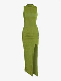 Casual Dresses ZAFUL Jersey Ruched Thigh Split Maxi Dress Female Mock Sleeveless Long Bodycon