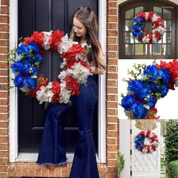 Decorative Flowers American Flag Patriotic Wreath Red White Blue Garland Front Door For 4th July Independence Day Decors