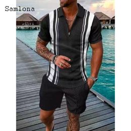 Mens Tracksuits Men Casual Two Pieces Outfit Short Sleeve Notched Pullovers and Shorts Sets Sexy Mens Clothing Summer Pocket Design Men Set 230419