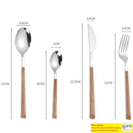 24Pcs 304 Stainless Steel Tableware Set Glossy Wood Silver Dinnerware Sets Western Food Knife fork Teaspoon Cutleries