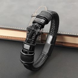 Charm Bracelets Dark Series Men's Leather Cross Bracelet Fashion Hand-woven Rope Multi-layer Combination Stainless Steel Male Jewelry Gift