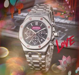 Famous multi functional clock watch 42mm Luxury Fashion Crystal Lens Quartz Movement Stainless Steel Band Men Sapphire Glass Lens relogio masculino Wristwatch