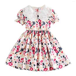Girl Dresses Toddler Girls Puff Sleeve Large Lapel Floral Prints Lace Princess Dress Dance For Kids Baby Christmas