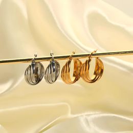 Hoop Earrings Non-Tarnish Thick Triple Twisted Hypoallergenic 18k Gold Plated Stainless Steel Chunky For Women