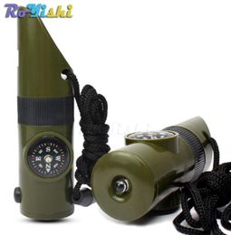 1pcs 7 in 1 Multifunctional Military Survival Kit Magnifying Glass Whistle Compass Thermometer LED Light3093267