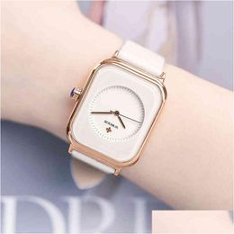 Wristwatches Fashion Women Watches 2021 New Wwoor Brand White Leather Rec Minimalist Watch Ladies Quartz Dress Wristwatch Mo Dhgarden Otjea