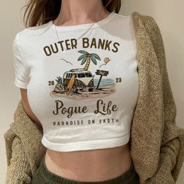 Women's T Shirt Pogue Life Jj Maybank Outer Banks T Shirt Women Aesthetic North Carolina Harajuku Tshirt Cropped Graphic Crop Tops Female 230419