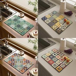 Table Mats Kitchen Tableware Drying Mat Printed Coffee Machine Drain Pad Countertop Absorbent Draining Placemat Dinnerware Decor
