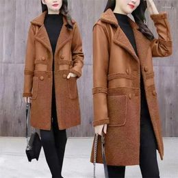 Women's Leather Wearing A Fur Coat On Both Sides Mid Length Two Button 2023 Autumn/Winter Female Whickened Mother's Windbreaker