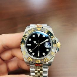 Rolaxs St9 Steel Watch Stainless Two Tone Black Dial Cerachrom Bezel 3866 Automatic Movement Mechanical Gmt Adjustable Men Belt Watches 26MK