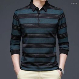 Men's Polos Spring Autumn Men Striped Long Sleeve Polo Shirts Koreon Fashion Smart Casual Male Clothes Basic Streetwear Business Loose Tops
