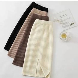 Skirts Women sweater skirt pencil midi knitted high waist skirts womens winter long warm knitting split bottoms 231118