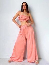 Women's Sleepwear Marthaqiqi 2023 Ladies Nightwear Suit Sexy Spaghetti Strap Crop Top Nightgowns Pants Causal Home Clothes For Women