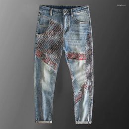 Men's Jeans Top Quality Ethnic Retro Print Pattern Trouser Vintage Men Contrast Color European Style Denim Pants Moda Hombre 2023