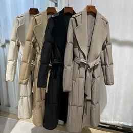 Women's Jackets Belt Cashmere Wool Coat With White Goose Down Jacket Women Winter Long Fashion Skim Outerwear 231118