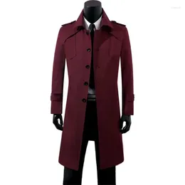 Men's Trench Coats Spring Autumn Middle Young Windbreaker Long Style Single Breasted Business Casual Student Wine Red Chaquetas