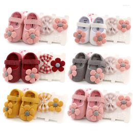 Athletic Shoes 2023 Spring 0-18M Born Baby Girls Boys Crib Cotton Flowers Hook Soft Cork 6 Colors Headband