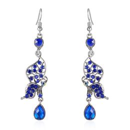 New Colorful CZ Butterfly Dangle Earrings For Women Ethnic Chinese Style Silver Color Indian Earrings