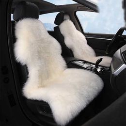 Car Seat Covers Real Genuine Sheepskin Car Seat Covers For Cars 1pcs Auto Luxury Fur Seat Cover Universal Car Seat Cushion Warm Long Wool Q231120