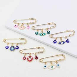 Wholesale Evil Eye Safety Pin Brooch Aqua Pink White Red Blue Glass Bead Evil Eye Brooches for Friends Family Gift Lucky Jewellery Badge