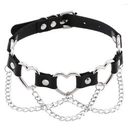 Choker Punk Heart Necklace With Chain Goth Cute Accessories Leather Chocker Aesthetic Grunge E Girl Collar Kawaii Neck Jewellery