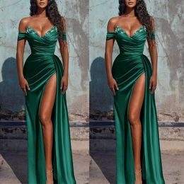 sexy split off shoulder formal beaded prom dress cut out elegant pageant silk like Satin column party dresses sheath prom gown