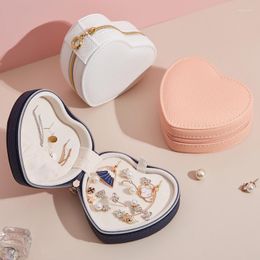 Jewellery Pouches Cute Heart Storage Box PU Leather Travel Portable Accessories Organiser Display Velvet Earring Neckalce Holder Case