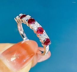 Cluster Rings LR515 Fine Jewellery Solid 18K Gold Nature 0.5ct Red Ruby Gemstones Women Presents The Six-word Admonition