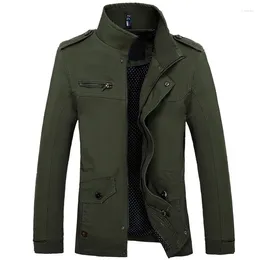 Men's Jackets Cotton Zipper Stand Collar Solid Colour Fashion Casual High Quality Trench Coat Autumn Male Outerwear 4XL 5XL