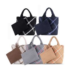 Shoulder Bags Fashion Diving Material Travel Large Capacity Handheld Cabbage Basket Solid Colour Woven Women s 230420