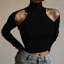 Men's Sweaters Streetwear Women Pullovers Basic Black Turtleneck Hollow Out Off Shoulder Skinny Casual Knitwear Jumper Sweater