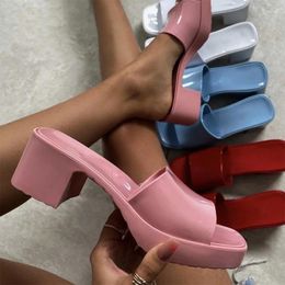 Slippers Women Modern PVC Heels Shoes Famous Design Mules Sandals Sexy Summer Party Slip On Slides For Lady Drop Ship