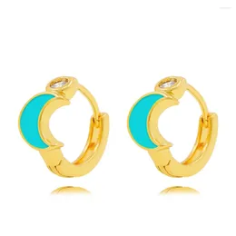 Dangle Earrings Women's Golden Copper Dripping Oil Moon Ear Clips Simple Fashion All-match Girl Jewellery