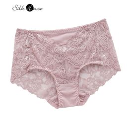 Women's Panties 3Pcs/Set Natural Mulberry Silk Lace Women's Sexy Underwear Hollow Out Mid Waist Perspective Lace Briefs Sexy Panties 230420