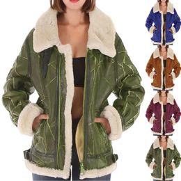 Women's Jackets Vintage Suede Fleece Jacket Autumn Winter Lapel Warm Plush Thicken Lamb Wool Padded Chaquetas