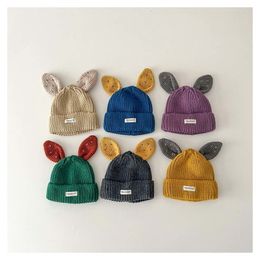 Caps Hats Cute Hat With Ear Autumn Children's Knitted Hat Boys Girls Beanie Cap Warm Wool Pullover Hat 231115